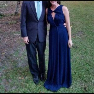 Badgley Mischka Navy Blue Chiffon Petunia Gown 12